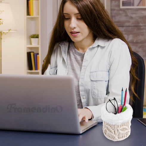 Framendino, Glasses Holder with Plush Lining, Scratch Resistant, Soft Macrame Protective Glasses Stand for Bedside Desk