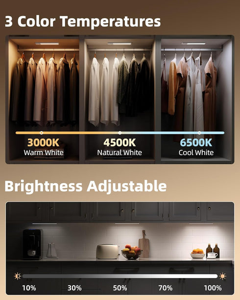 4-Pack 2400mAh Closet 3 Dimmable, Counter (8-inch) EZVALO Under Cabinet Lights, Rechargeable Motion Sensor Light