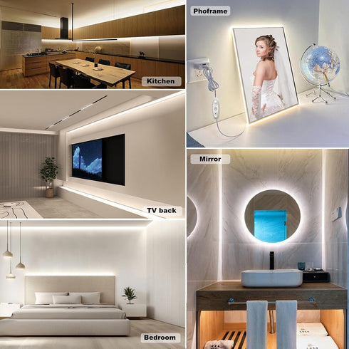 5V Dimmable 6500K CRI93+ 6 Dimmer, 3D COB LED Strip Lights USB Powered White ft Dotless LED Tape Light with Flexible