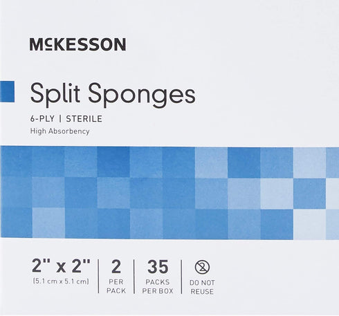McKesson Split Sponges - 6-Ply Sterile I.V. and Tracheostomy Dressings, 2 in x 2 in, 2 per Pack