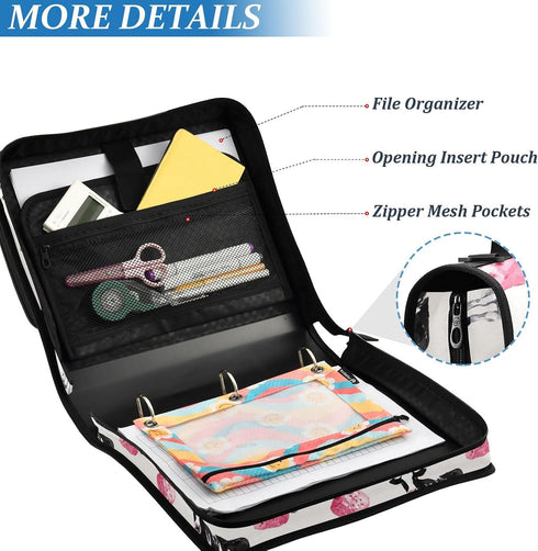ALAZA 3 500 Ring Zipper Binder Milk Cow Pink Strawberry Binders Bag with Shoulder Strap Sheets Paper Organizer Trapper