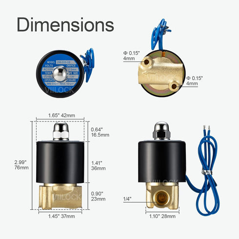 1/4” Brass Electric Solenoid Valve, 2 Way Air Valve Normally Closed for Air, Water, Oil, Gas 2W-025-08 (AC110V)