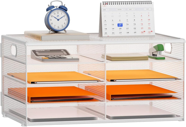 Marbrasse 4 Tier White Desktop Literature Organizer - Mesh Paper Organizer Desk Organizers for Office, Home, School