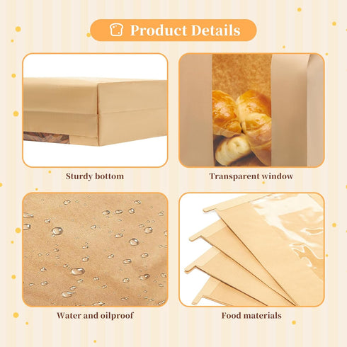 MOPKIUTR 30 Pack 14" 8.3" 3.5", (30 Pack) 30 Pack 14" 8.3" 3.5", Kraft Paper Bread Loaf Bags with Tin Tie Tab Lock