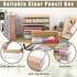 4 Pack BTSKY Clear Pencil Box with Bamboo Lids, Stackable Office Supplies Storage Containers, Hard Plastic Pencil Case