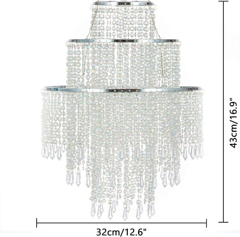 3 12.6 inches, Waneway Large Tiers Beads Pendant Shade, Ceiling Chandelier Lampshade with Acrylic Jewel Droplets