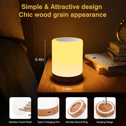 UNIFUN Dimmable 2800K-3100K Night Light, Touch Lamp for Bedrooms Living Room Portable Table Bedside Lamps