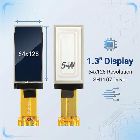 Ransanx 1.3 Inch 64x128 SH1107 SSD1306 ESP32 OLED Display Module Vertical, Driver, SPI/IIC - White Monochrome Screen