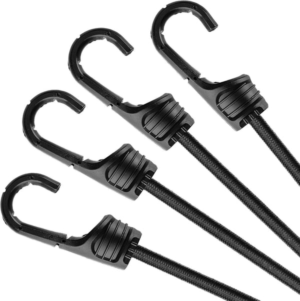 ZHOUBIN 24 Inch Heavy Duty Black Bungee Cords with Hooks, 4 Pcs
