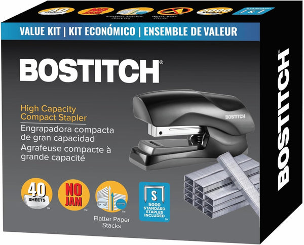 Bostitch Office Heavy Duty Stapler with 1250 Staples & Claw Remover, Small Size, Fits in Palm, Value Pack, Red