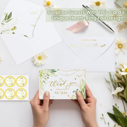 Braveriky 100 Pack 4x6 Wedding Thank You Cards with Envelopes & Stickers from the New Mr and Mrs - Watercolor Olive