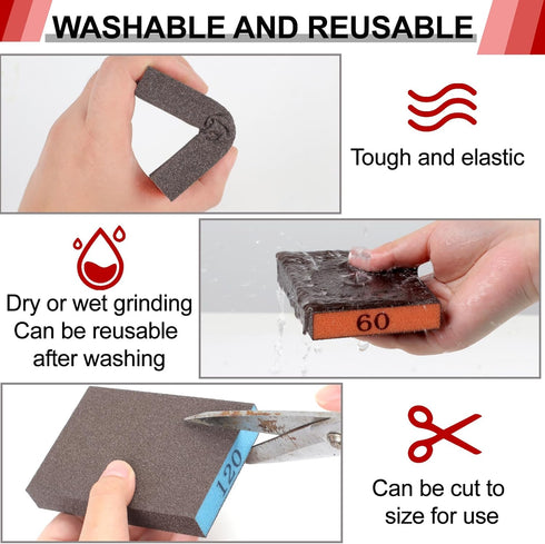 YNZDRWA 8 Pack 60/80/120/220 Sanding Sponge, Washable and Reusable Sanding Blocks for Drywall Wood Metal Furniture