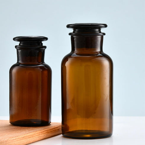 1000ml Lab Amber Glass Reagent Bottle, Wide Mouth Brown Storage Bottle with Ground Stopper