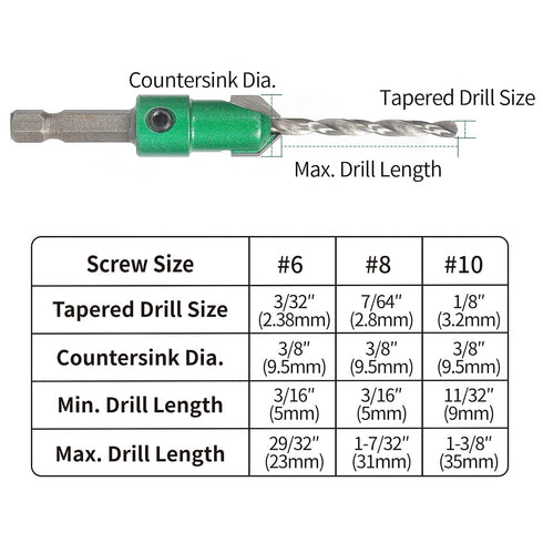 KOWOOD Pro Countersink Drill Bit Set, #6, 8, 10, 3-Piece for Wood, High Speed Steel Woodworking with Hex Key Wrench