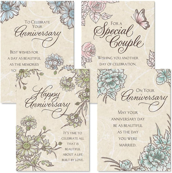 Expressions of Faith Anniversary Cards - Set of 8 (4 Designs), Large 5" x 7" Religious Wedding Cards with Bible Verse