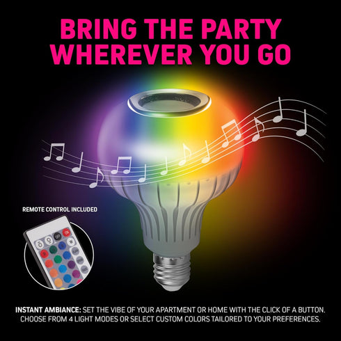 SKYLAR LED Color Changing Light Bulb with Bluetooth Speaker, E26 Standard Socket, 4 Light Modes with Remote Control