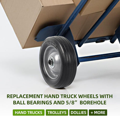 (2-Pack) AR-PRO 6” x 1.5” Flat Free Solid Rubber Wheel Assemblies, Heavy-Duty Replacement Hand Truck Wheels