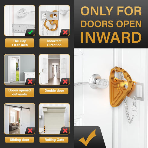 Portable Door Lock for Hotel Door Safety- Metal Hotel Door Locks for Travelers Security-Travel Door Lock Latches