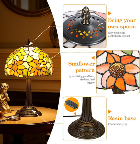 6 Inch Dimmable Bulb 2700K E27 Style Table Lamp with Stained Glass Sunflowers Small Antique Desk Lamp Bedside