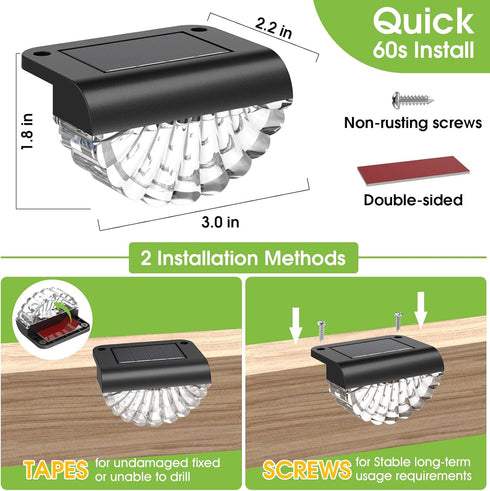 12 Pack Greluna Solar Fence Lights Outdoor, Waterproof Deck Lights, Auto Dusk to Dawn Step Lights with Warm White Glow