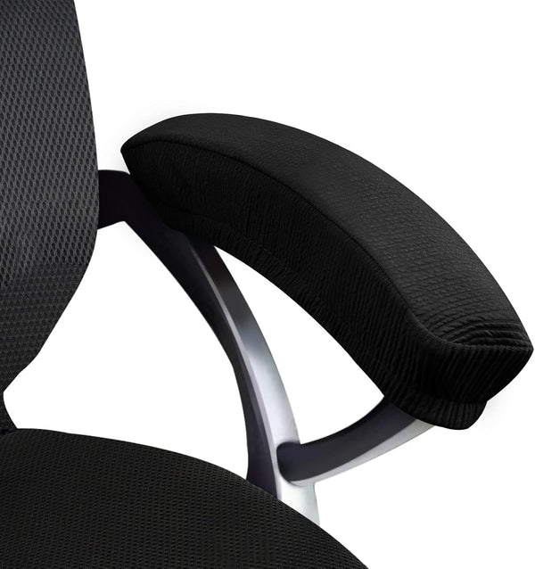 Trycooling 2 Pcs Polyester Removable Machine Washable Office Chair Armrest Slipcovers (Black)