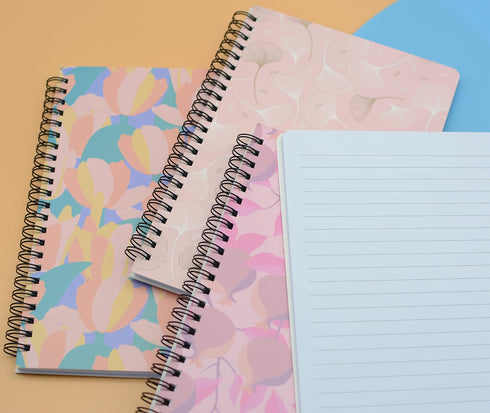 Yansanido Spiral Notebook, 4 Pcs A5 Thick Leaves Design Hardcover, 8mm Ruled, 4 Color, 80 Sheets - 160 Pages Journals