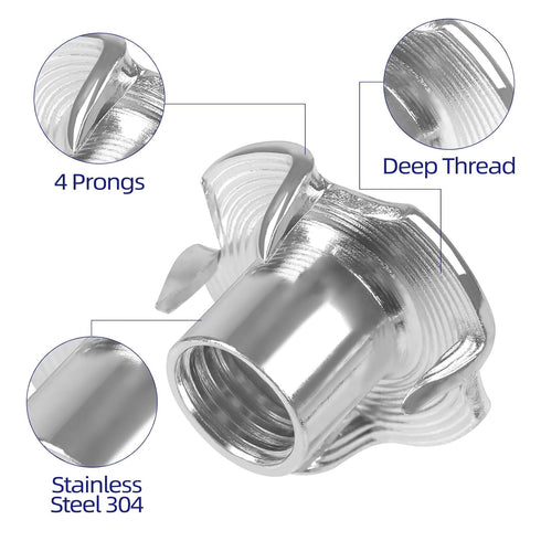 Etauwe 5/16"-18 304 4-Pronged 25 T-Nuts Stainless Steel, Tee Nut for Wood, Rock Climbing Holds, Furniture, PCS