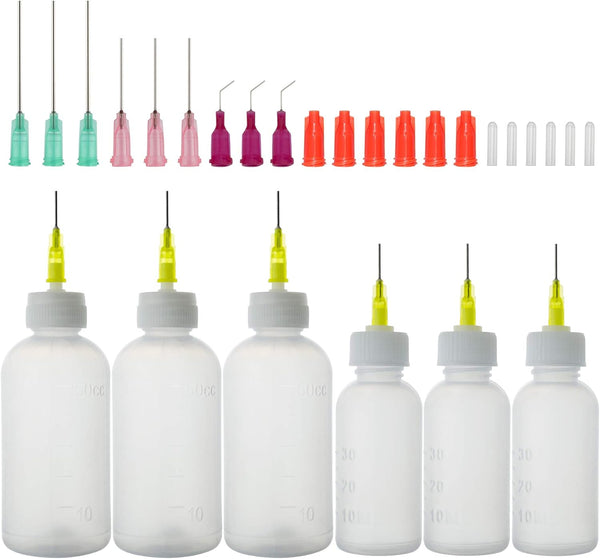6Pcs Syringe Bottle with 15Pcs Dispensing Needles and 12Pcs Cap (30ml+50ml)