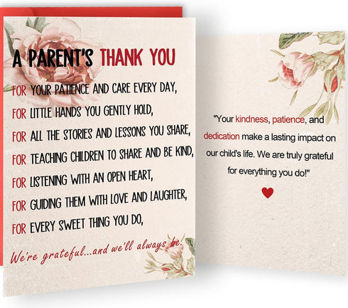 LiuuLi A Parent's Thank You Card, Heartfelt Appreciation Poem Gift for Nursery School,