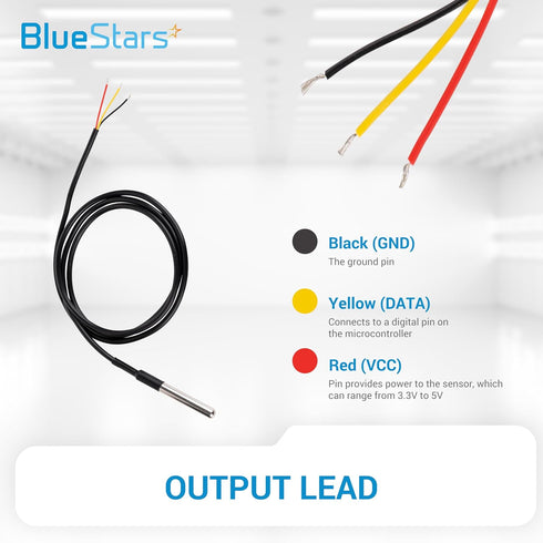 BlueStars Waterproof Digital DS18B20 Temperature Sensor Pack of 5, 1m/39.37 inch, -55°C to 125°C for Arduino