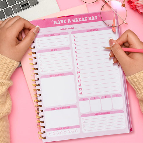 Pink Preppy Lightning A4 Planner Notebook, Y2K To Do List Daily Task Checklist for Teen Girls, Preppy Theme Notepad