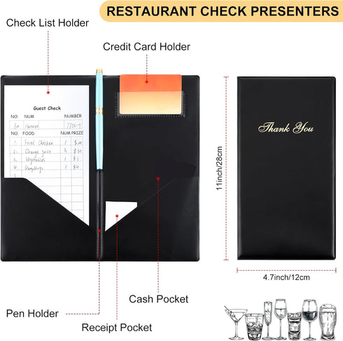 CHENGU 20 Packs 11 4.7 0.08 Inch Restaurant Check Presenters Guest Check Card Holder Black with Gold Thank You Imprint