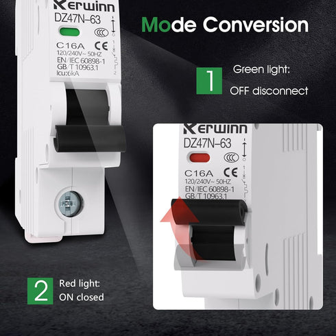 3PCS Miniature Circuit Breaker, 120V/240V AC, 1 Pole, 16Amp, Smart DIN Rail Mount for Marine, Solar Systems