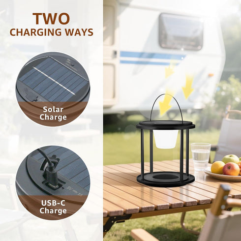 FUYO 7.6-Inch Dimmable Solar Rechargeable Camping Lantern - Outdoor Table Lamp with Warm White Light, RGB
