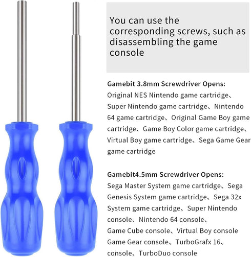 Gamebit Screwdriver Set, Security Bit Set 3.8mm and 4.5mm for Virtual Boy, Nintendo, Sega Consoles - Blue