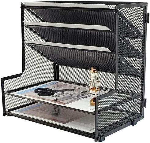 SETTFRFE Office Supplies Desk Organizer, Metal Desktop File Holder with 5-Tier Paper Tray, Black for Efficient Storage