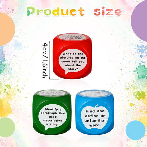 CHENGU 24pcs 3 Reading Comprehension Cubes Colored Language Reading Manipulatives Learning Cube Question Dice Tools