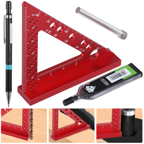 Small Carpenter Square Woodworking Tool, Fixed Angle Pin and 0.9mm Mechanical Pencil for Precision