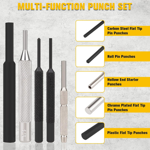 23PCS Set, Set Hammer Set Beaiguna Punch Upgraded Roll Pin Punch Mechanic Tools, Punch and with Bench Block, Steel