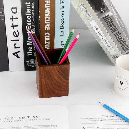 Walnut Pencil Holder, Wood Pen Cup Organizer for Desk, Simple Design (Black Walnut)