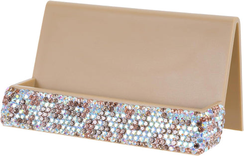 Hemobllo Rhinestone Business Card Holder Gold Single-sided Desk Organizer with Display Stand