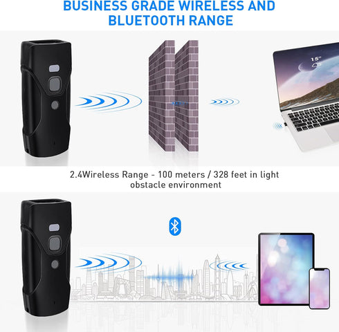JRHC Mini 2D Bluetooth Barcode Scanner, Portable Wireless 3-in-1 Reader for iOS, Android, Windows, Mac Tablets & PC