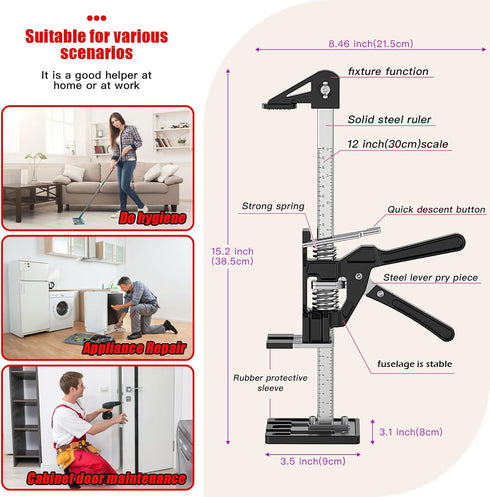 Labor-Saving Arm Jack, 15.4 inches, 440 lb Load-Bearing, All-Aluminum Body with Non-Slip Mat for Mounting Windows and