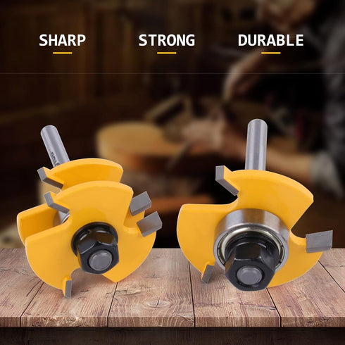 2PCS Tongue and Groove Set - 1/4 Inch Shank Router Bit Set, 3 Teeth Adjustable T Shape Wood Milling Cutter