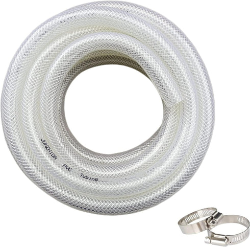 3/8" ID x 19/32" OD - 25 Ft High Pressure Braided Clear PVC Vinyl Tubing, Heavy Duty Reinforced Vinyl Hose