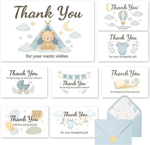 C2U Baby Shower Thank You Cards for Boy - 24 Pack with