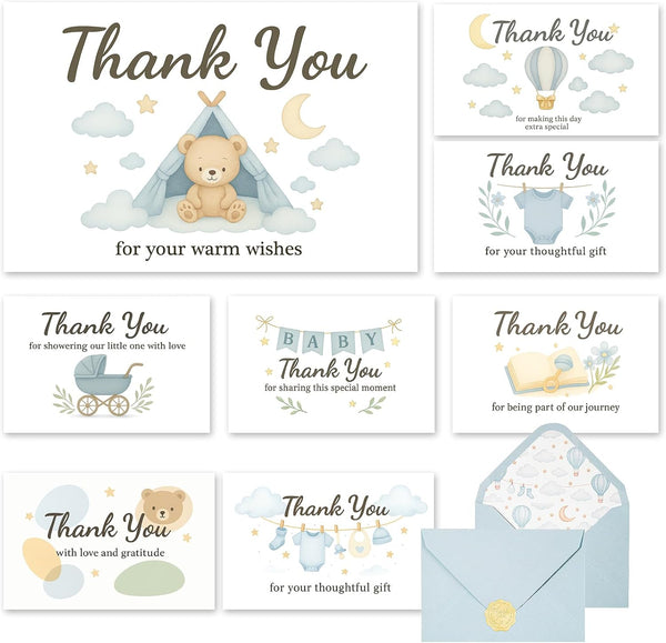 C2U Baby Shower Thank You Cards for Boy - 24 Pack with