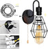 E26 (1-Light, Bulb) Pull Chain Wall Sconce Wire Cage Wall Light Fixtures with On Off Switch Hardwired Black Metal