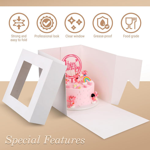 Cakebon 1-Pack Cake Boxes with Cake Drums (Black, 8 inch) for Birthdays, Weddings, and Christmas Parties - 8 Inch Cake