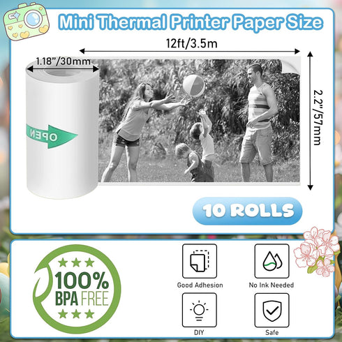 Qhzxcvlk 10 Rolls Sticker Printer Paper, Mini Thermal Printer Paper, inkless Print Papers for Most Kids Instant Camera